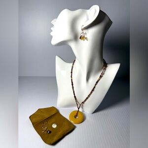 Suzanne Kaylan Mustard Jade and Earthy Tone Bead Necklace & Earring Set